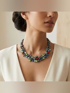 Zara Statement Necklace Gem Embellished Choker Collar Multicolor Jewels Festival